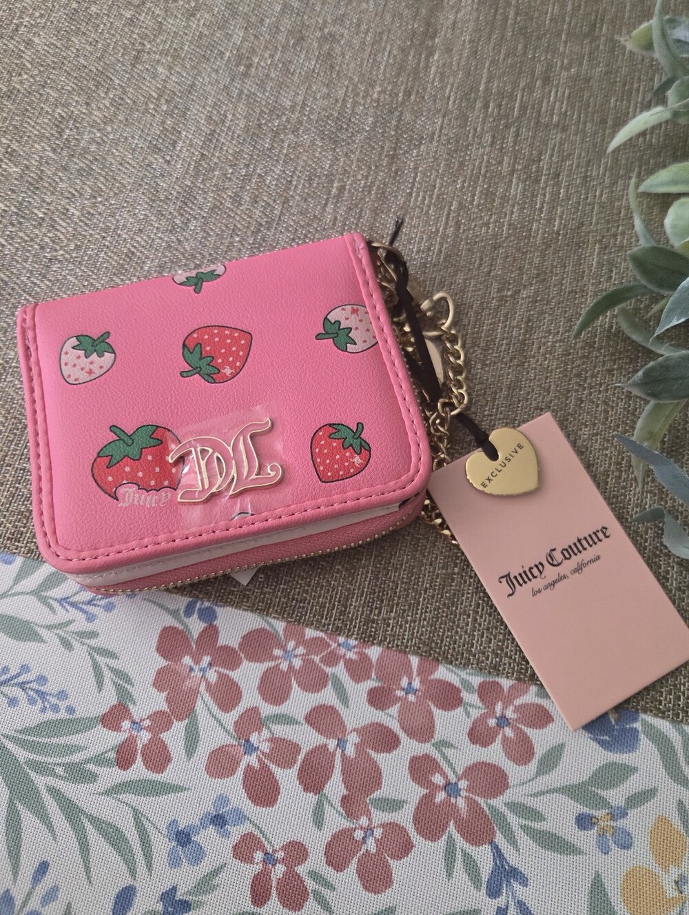 Juicy Couture Pink Strawberry Zip Coin Purse with Gold Charm
